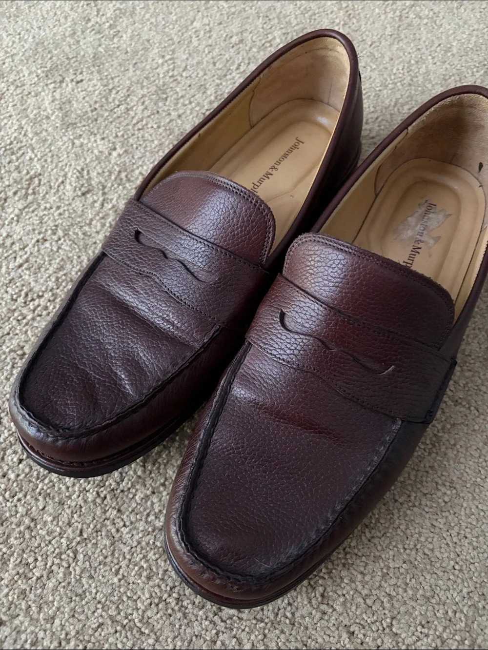 Johnston & Murphy Men’s Dark Brown Pebbled Leather Penny Loafers